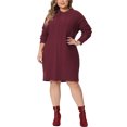 thumbnail image 1 of GRACE & GRANDEUR Robe Chandail Grande Taille pour Femmes à Manches Longues en Tricot Chandail Court Robes Chandail Armée 3X Bourgogne, 1 of 6