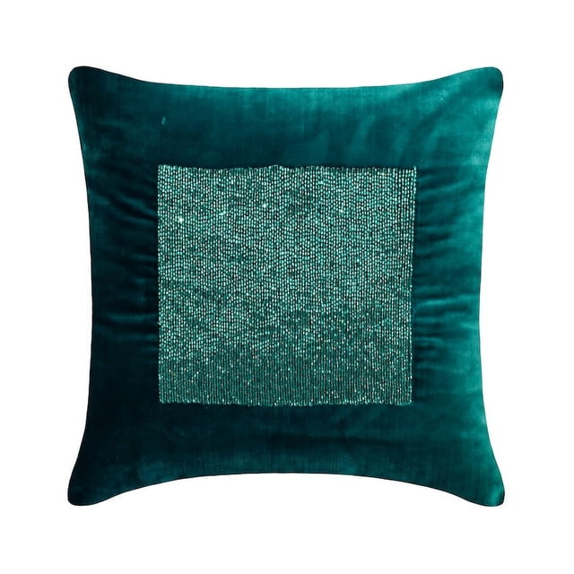 Decorative Teal Blue 18"x18" (45x45 cm) Throw Pillows, Velvet Beaded Embroidered & Chevron Pattern Throw Pillows For Couch, Solid Color Pattern Modern Style - Esquire Teal