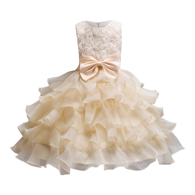 MIASHUI Girls Pageant Party Dress Ruffle Flower Kids Wedding Ball Gown Formal Princess Dress,Beige,5-6 Years