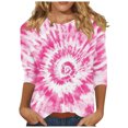 thumbnail image 2 of RXIRUCGD Haut T-shirt Mode Imprimé Col Rond Manches 3/4 pour Femme, Rose Vif, Taille: m, 2 of 5