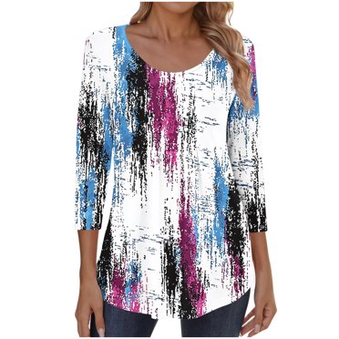 Fewfanhot Women's Tops Casual V Neck Top Pleated Floral Boho Blouses 2025 Fall Tunics