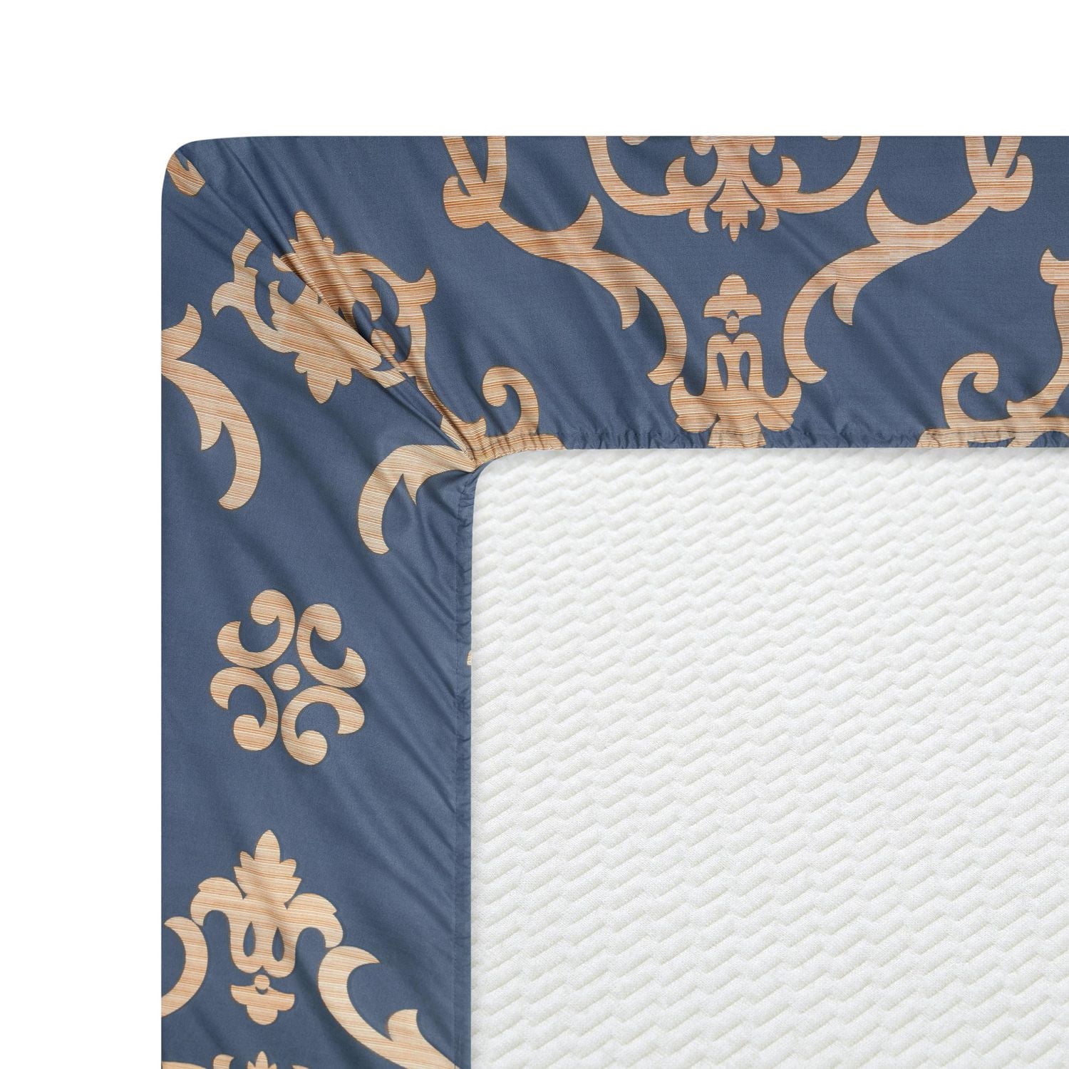 Literie Marina Décoration ultra douce et soyeuse, riche en soie et en rayonne de bambou, toutes saisons, avec taies d'oreiller, motif damassé doré et bleu marine