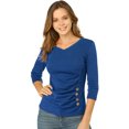 thumbnail image 1 of INSPIRE CHIC Women's Button Decor V Neck 3/4 Sleeve Solid Blouse Knitted Ruched Top, 1 of 6