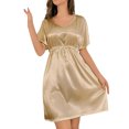 thumbnail image 1 of Timegard Robe de Pyjama pour Femme à Col en V, Manches Courtes, Cordon de Serrage, Robe Décontractée et Confortable, Tenue d'Intérieur, Couleur Unie, 1 of 4
