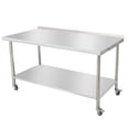 thumbnail image 1 of Table de Préparation en Acier Inoxydable NSF - 60x24x35 Pouces - Tablette Inférieure Réglable, avec Roulettes, Plaque Arrière, Bord Courbé, Crochets, pour Restaurant, Brassage à Domicile, Boulangeries, 1 of 6