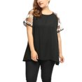 thumbnail image 1 of GRACE & GRANDEUR Women's Plus Size Sheer Mesh Panel Crochet Raglan Short Sleeves Blouse 3X Black, 1 of 5