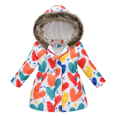 Penkiiy Girl's Winter Coat Jacket Hooded Kids Toddler Flower Print Parka Outwear Warm Cotton Puffer Hooded Jacket Multicolor Clearance for 4-5 Years