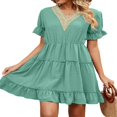 thumbnail image 2 of Women Short Sleeve Mini Dress V Neck Ruffle Casual Dresses A Line Flowy Summer Beach Party Sun Dress, 2 of 7