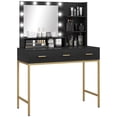 thumbnail image 1 of HOMCOM Coiffeuse, Table de Maquillage avec Miroir à DEL et Rangement, Noir, 1 of 10