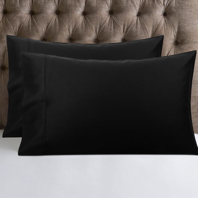PiccoCasa Ensemble de 2 Taies d'Oreiller, Coton Doux avec Rabat Noir Standard