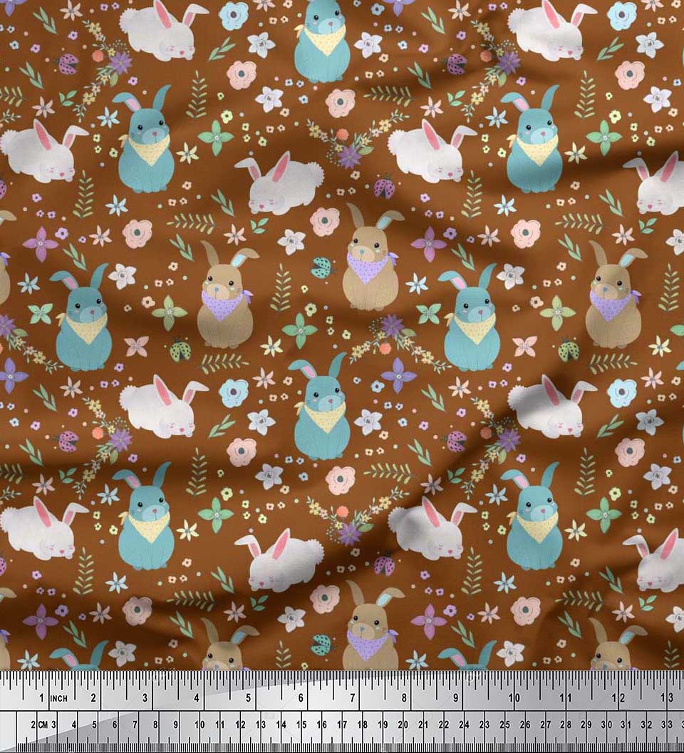 Soimoi Tissu en Rayonne à Imprimé Floral et Rabbit pour Enfants, Tissu au Mètre, 42 Pouces de Large