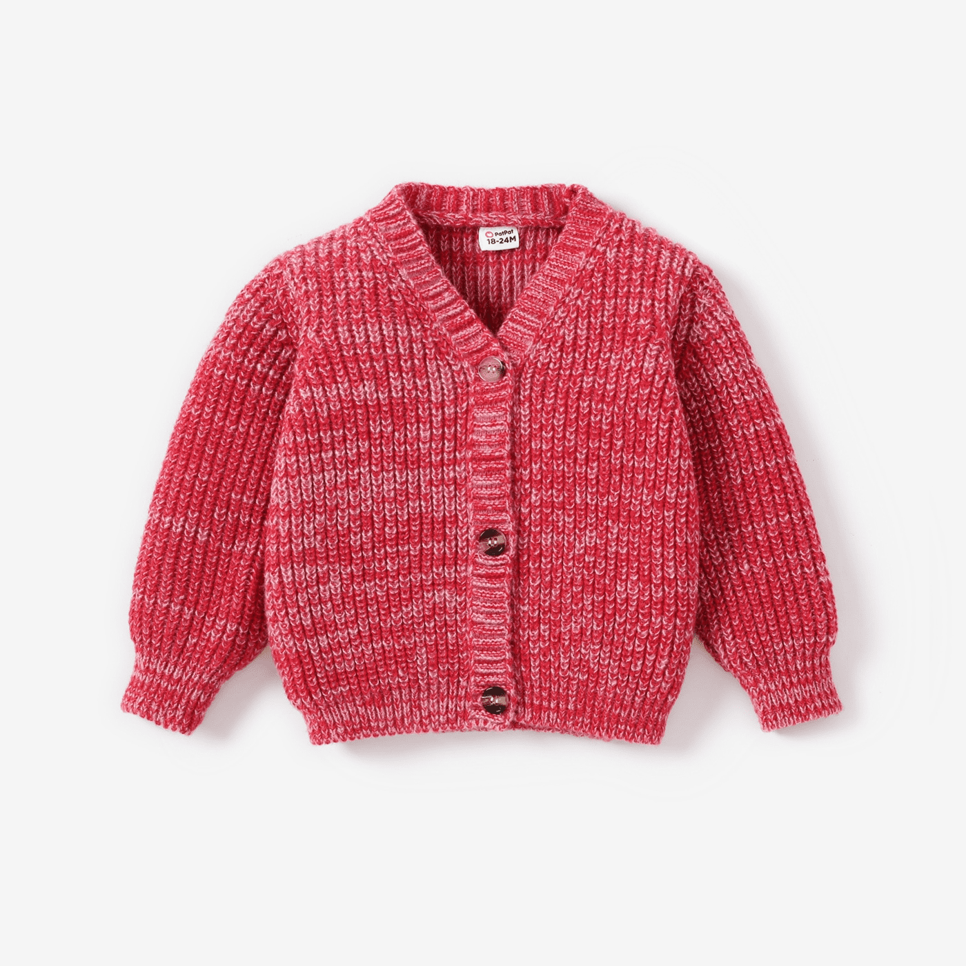 PatPat Toddler Girl Button Design Waffle Knit Sweater Cardigan Red/White Size 5-6 Years