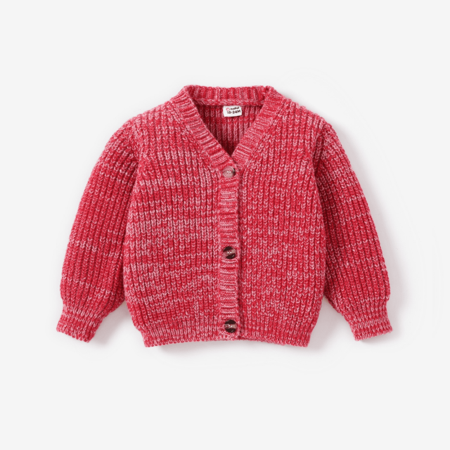 PatPat Toddler Girl Button Design Waffle Knit Sweater Cardigan Red/White Size 5-6 Years
