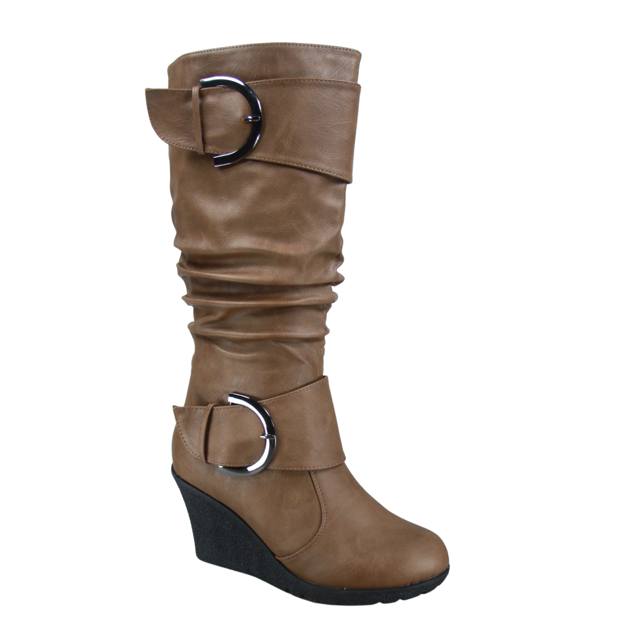 Bottes Mode pour Femmes à Fermeture Éclair Hauteur Genou, Talon Compensé Décontracté, Chaussures d'Hiver ( Cognac, 9 )
