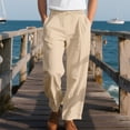thumbnail image 2 of cfhntfmh Mens Lined Pants Stretch Dress Pants Solid Color Comfy Trousers Drawstring Lightweight Work Slacks with Pockets（Khaki,3X-Large), 2 of 7
