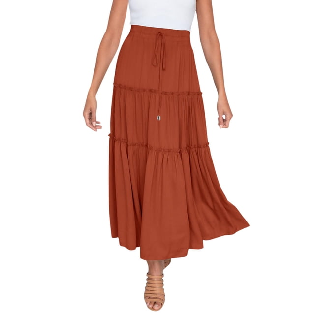 GYUJNB Women's Button Front Split Midi Skirt High Waisted A Line Skirts,Orange,S