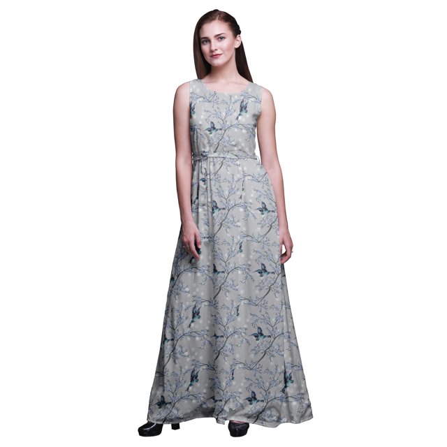 Bimba Bird Women Long Tank MaxiDress Round Neck Printed Party Gown-X-Large