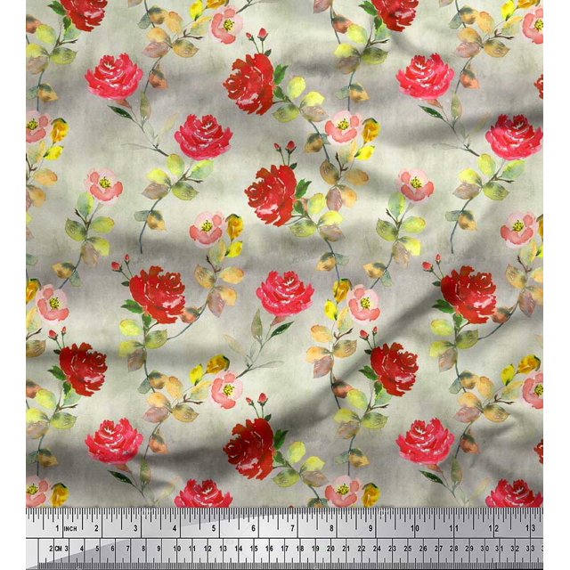 Soimoi Orange Cotton Poplin Fabric Leaves & Floral Decor Fabric Printed BTY 42 Inch Wide