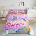 thumbnail image 2 of YST Mermaid Tail Comforter Set, Rainbow Bedding Sets for Girls, Kawaii Reversible Stars Quilt Bed Set, King Size, 2 of 6