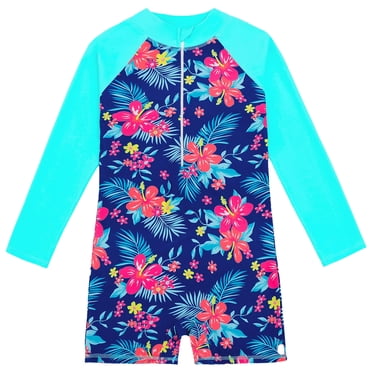 Swim Shorts for Girls Toddler Girls Long Sleeve Printing Beach Bathing Baby Suit Girls Swimwear Swimsuit Child Big Kid Clothing Girls Swimwear(Sky Blue,4-5 Years)