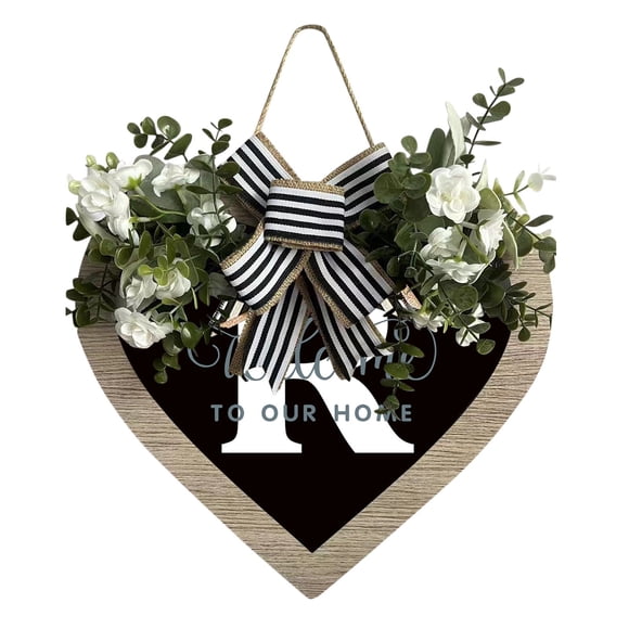 Binwennn Metal for Wall A Z Last Name Heart Shaped Front Door Sign Wreath 26 Letter Farmhouse Wreath With Wreath Spring Wreaths For Front Door Outside Hanging