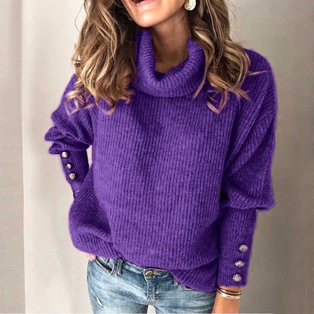 Babysbule Chandails pour Femmes Liquidation Chandail à Col Roulé Tricoté pour Femmes Manches Longues Élégant Décontracté Hauts