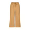 thumbnail image 4 of Yuyuzo Wide Leg Pants for Women High Waist Cotton Linen Drawstring Ruched Solid Color Boho Beach Trousers, 4 of 5