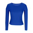 thumbnail image 4 of Hauts Ajustés Côtelés d'Automne - T-Shirt à Col Rond à Manches Longues Extensible, Décontracté, Basique pour Femmes, 4 of 7