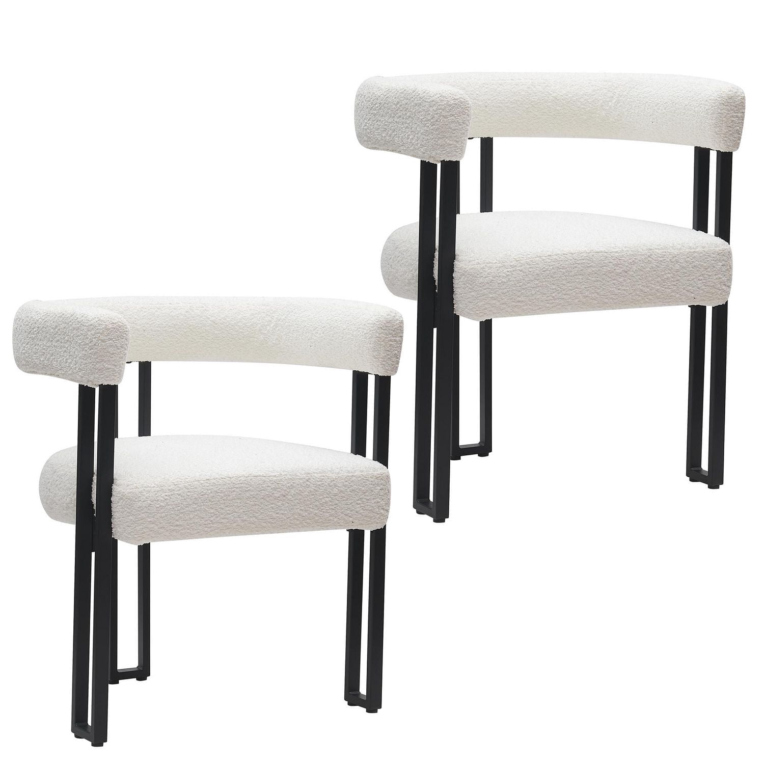 Contemporary Boucle Fabric Dining Chair, Set of 2 - Ivory & Black