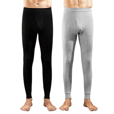 Fengqque 2 Packs Mens Long Johns, thermal Underwear for Men Soft Base Layer Mens thermal Pants for Cold Weather Black XL(XL)