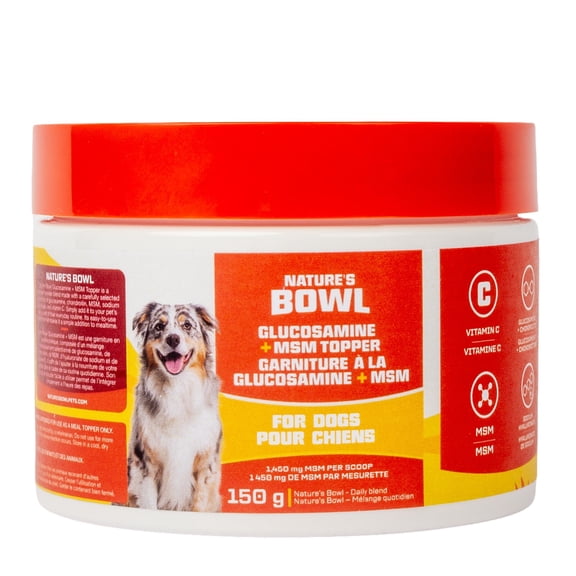 Nature's Bowl Glucosamine and MSM Meal Topper for Dogs, Powder with Scoop, 150 g