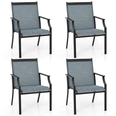 Gymax Ensemble de 4 Chaises de Salle à Manger de Patio Fauteuils d'Extérieur avec Cadre Métallique Robuste