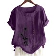 thumbnail image 3 of Chemise à Manches Longues Femme Femmes Été Décontracté Col Rond Manches Courtes Imprimé Chemise Ample Hauts Femmes Hauts d'Été Coupe Ample Femmes Hauts à Manches Courtes Femmes Hauts à Manches Courtes, 3 of 5