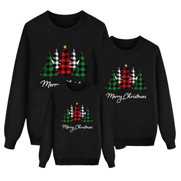 UJNDER Holiday Family Matching Pajamas Set with Christmas Letter Print Pullover Sweatshirt Long Sleeve Women Black S