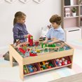 thumbnail image 4 of Gymax 94 PCS Wooden Train Set Table w/Reversible Tabletops 3 Storage Bins Tracks Cars, 4 of 10