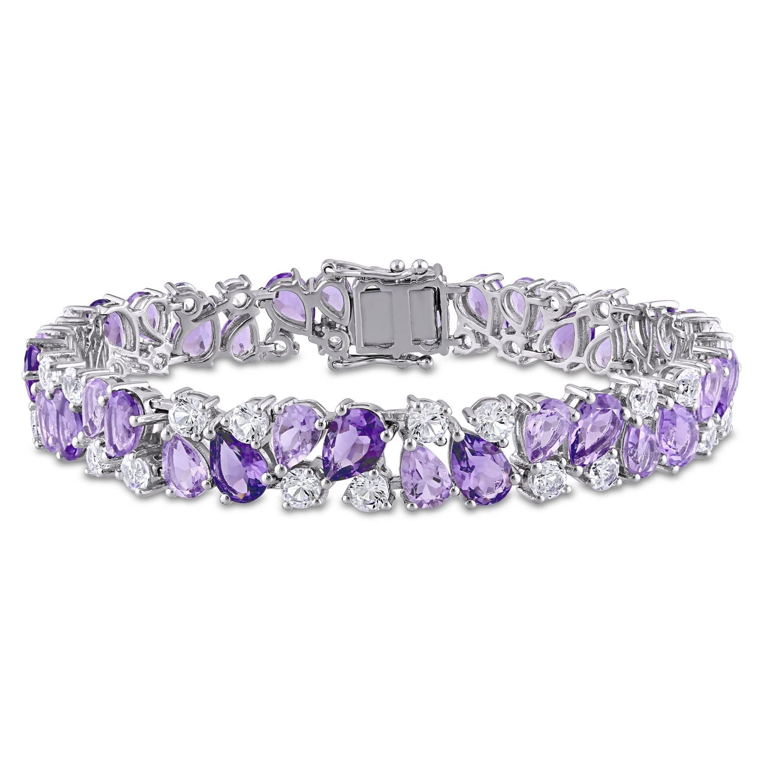 Tangelo 29-7/8 Carat T.G.W. Amethyst, Rose de France and Created White Sapphire Sterling Silver Vintage Bracelet, 7.25"