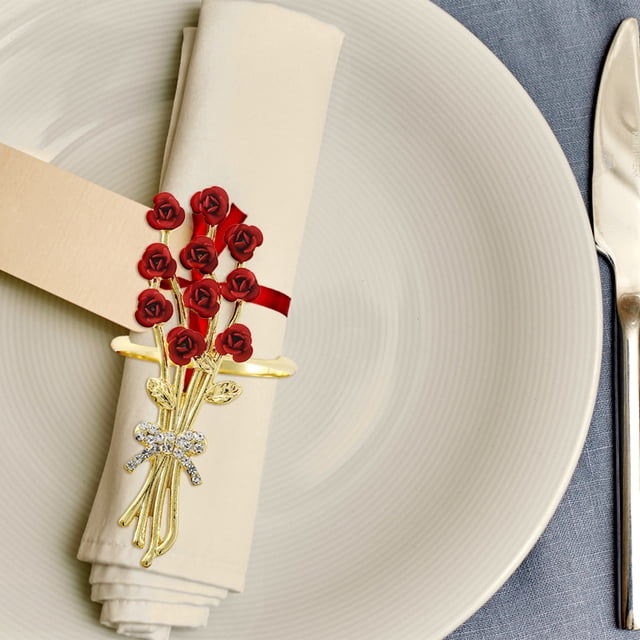 Amzcrzy Kitchen Appliances Valentine'S Day Rose Flower Napkin Button Restaurant Love Napkin Ring Love Pearl Napkin Ring Table Napkin Button Kitchen Utensils Set Kitchen Gadgets Kitchen Essentials