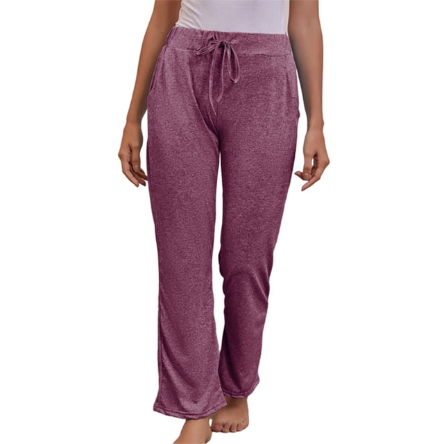 Innerwin Bottoms Solid Color Ladies Yoga Pants Sport Elastic Waist Tummy Control Trousers Wine Red M