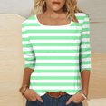 thumbnail image 4 of breaise Chemises à Manches 3/4 pour Femmes, Automne, Rayées, Col Ras du Cou, Hauts Habillés Décontractés, Amples, Blouses de Travail Trois Quarts, Vert G, 4 of 7