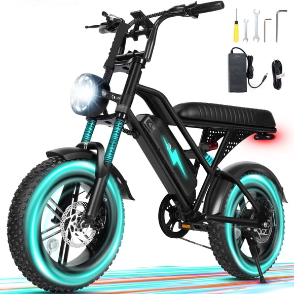 ESKUTE V100 Vélo Électrique pour Ados et Adultes, 750 W, 20 Mi/h, 48 V 13 Ah, Vélo Électrique à Gros Pneus 16 Pouces X 4,0 Pouces, Vélo Électrique à 7 Vitesses avec Double Suspension, UL2849