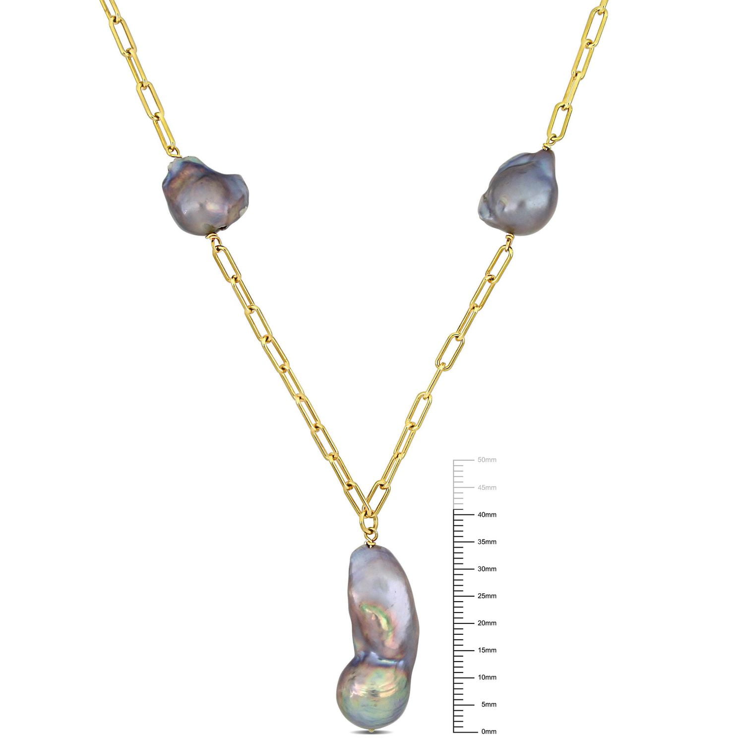 Miabella Grey Cultured Freshwater Pearl 18k Yellow Gold Paperclip Necklace, 20 in