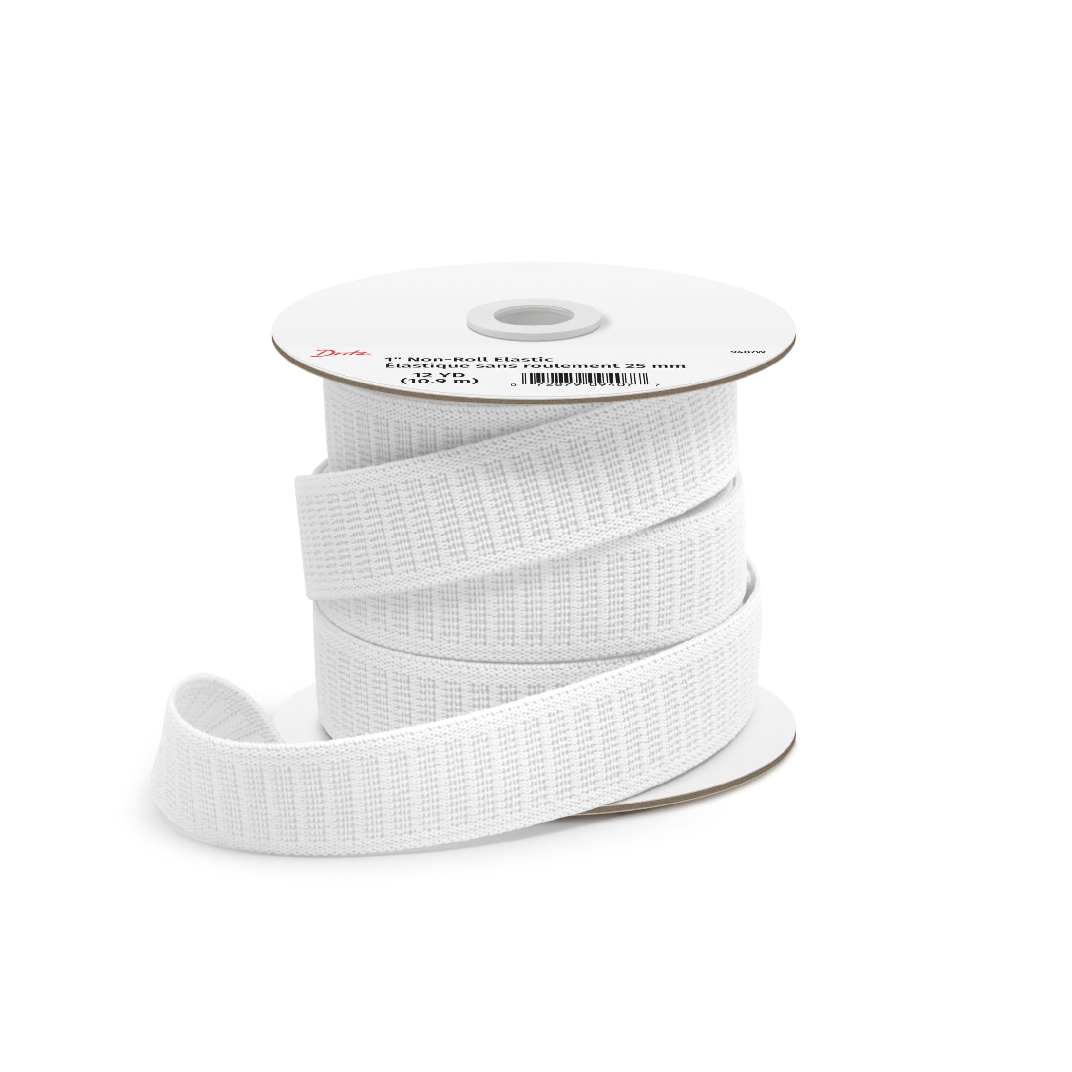Dritz 1" Non-Roll Elastic, White, 12 yd