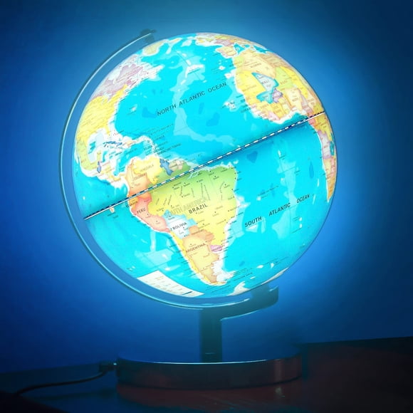 HHHC Globe du Monde Illuminé pour Enfants avec Support 6-en-1 Réinscriptible Coloré Facile à Lire Carte Très Claire, Illumine Jouet Éducatif Interactif Globe STEM, Lampe Globe Lumineuse, Veilleuse Déco LED