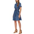 thumbnail image 4 of INSPIRE CHIC Robe-Chemise en Denim à Manches Courtes Boutonnée pour Femme avec Ceinture Bleu m, 4 of 5