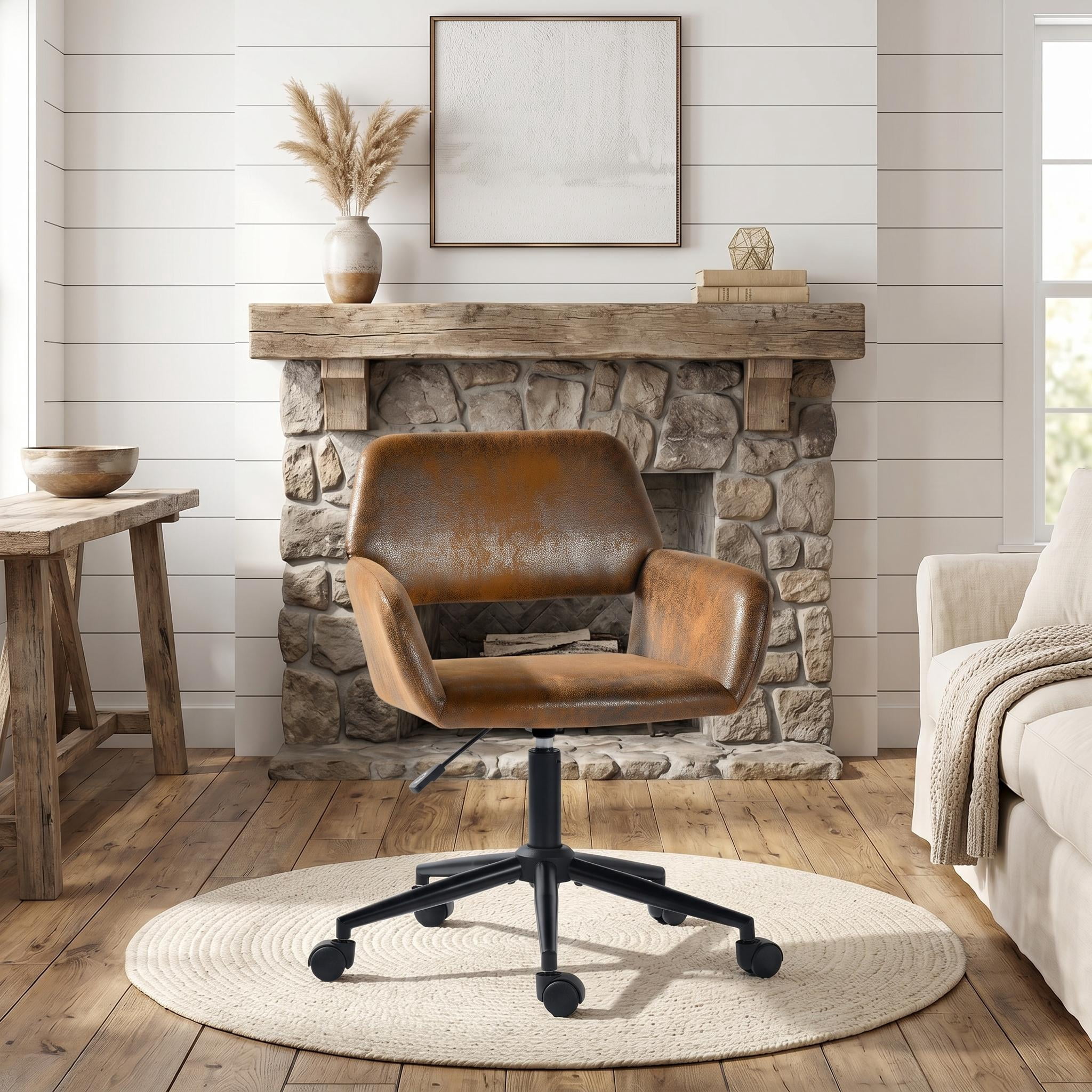 Homy Casa 1-Piece 29.9"-33.9" Adjustable Swivel Office Chair, Brown Faux Suede Desk Chair for Home Office