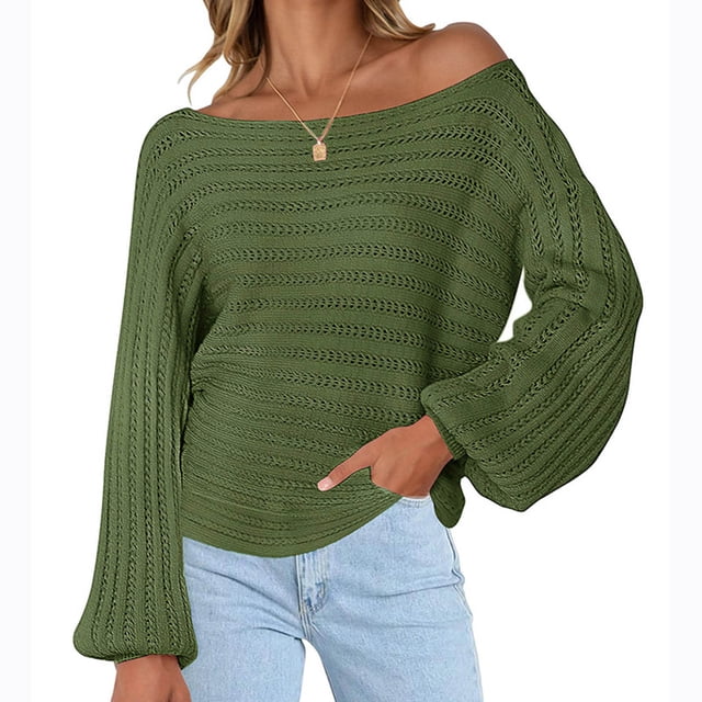 Jienlioq Chandails pour Femmes Liquidation Chandail Décontracté pour Femmes à la Mode Chandail à Manches Longues à Col Rond de Couleur Vert Uni. Fabriqué en polyester Léger, Ce Chandail Tricoté Présente un design Texturé, des Manches Longues et un style Décontracté à Col Rond. Assorti à des jeans Bleu Pâle, Il Est Idéal pour une Tenue Décontractée en Automne, en Hiver Ou au Printemps.