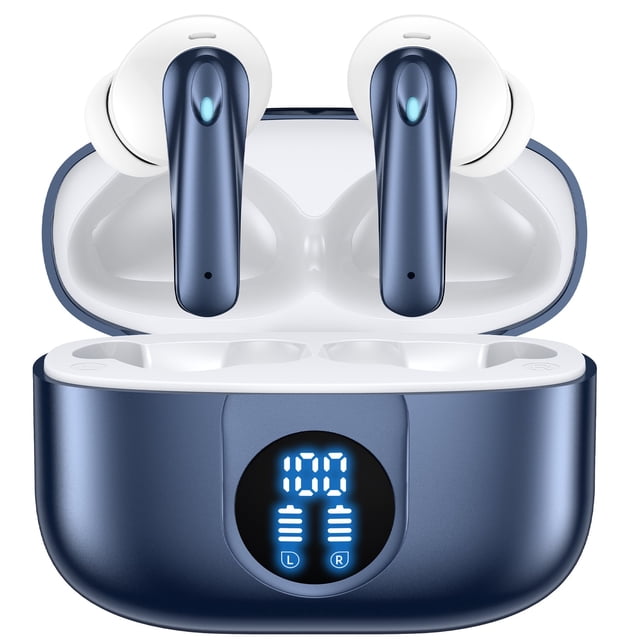 VEAT00L P91 Écouteurs Sans Fil, Écouteurs Bluetooth V5.4 Stéréo avec Micros à Réduction de Bruit, Lecture 60 H avec Double Affichage LED, Écouteurs Intra-Auriculaires
