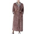 thumbnail image 1 of Penkiiy Fleece Robe Bathrobe Men's Couple Style Bathrobe Contrast Panel Winter Nightgown+Belt XL Coffee, 1 of 3