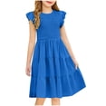 thumbnail image 3 of Milgrthf Robe d'Été à Volants pour Préadolescente, Manches à Volants, Plissée, Ligne A, à Étages, Bohème, Plage, Midi, pour 6-15 Ans, Bleu, 3 of 6