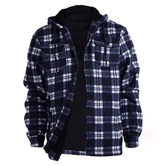 LUOGENLI Hoodies for Men Carhartt Dark Blue Plaid Pattern Hooded Sweatshirt Lined Winter Warm Pullover Outerwear Casual Soft Comfortable Fit Hoodies for Men Cotton Full Zip Navy Size XL